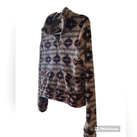 AERO Southwest Quarter Zip Fleece Top Size Medium Tan & Brown - Picture 3 of 14